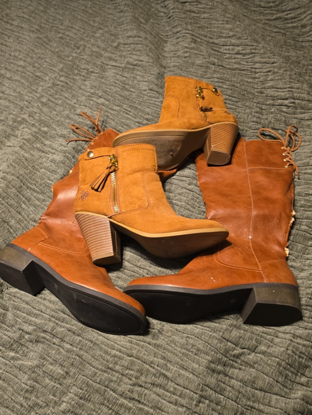Women’s Suede Ankle Boots in Tan - Stylish Block Heel & Tall Boots Set 71/2